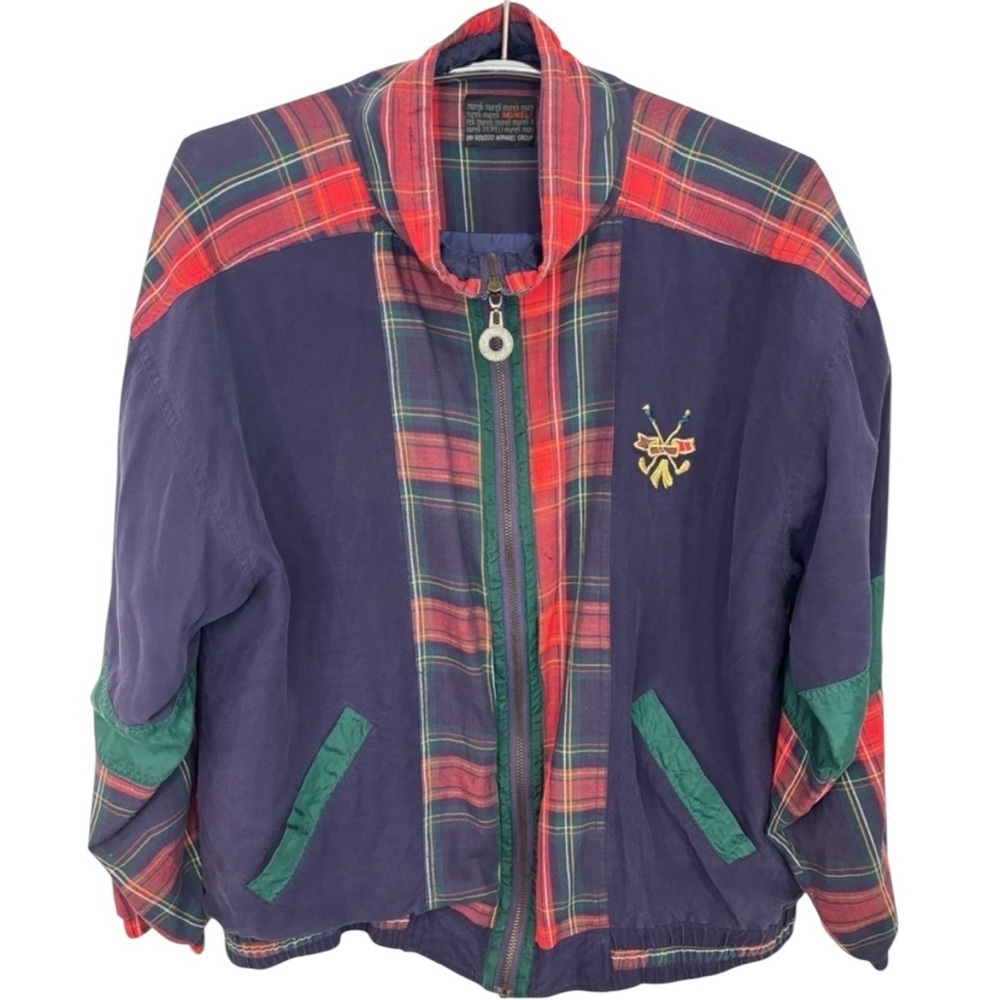 VINTAGE Mureli 90’s Patchwork Plaid Windbreaker Jacket with Embroidered Logo